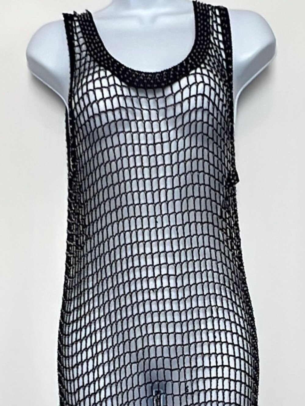 Vintage Edgy Desert Glamour Sharmark Las Vegas 90s Web Net Pearl Beaded Dress S